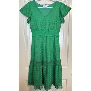 Lacey Chabert Knit Lace Tiered midi Dress green smocked boho sz PM wedding party